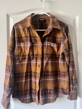 Patagonia Brown and Mustard Plaid Button-Down Shirt